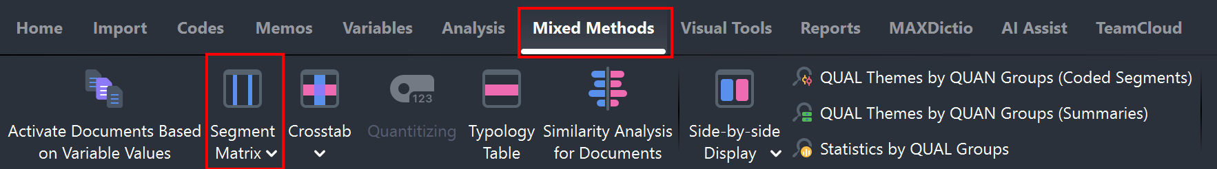 Mixed Methods highlighted and the Segment Matrix option highlighted.