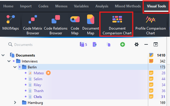 Visual Tools and Document Comparison Chart highlighted
