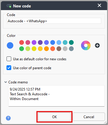 OK highlighted