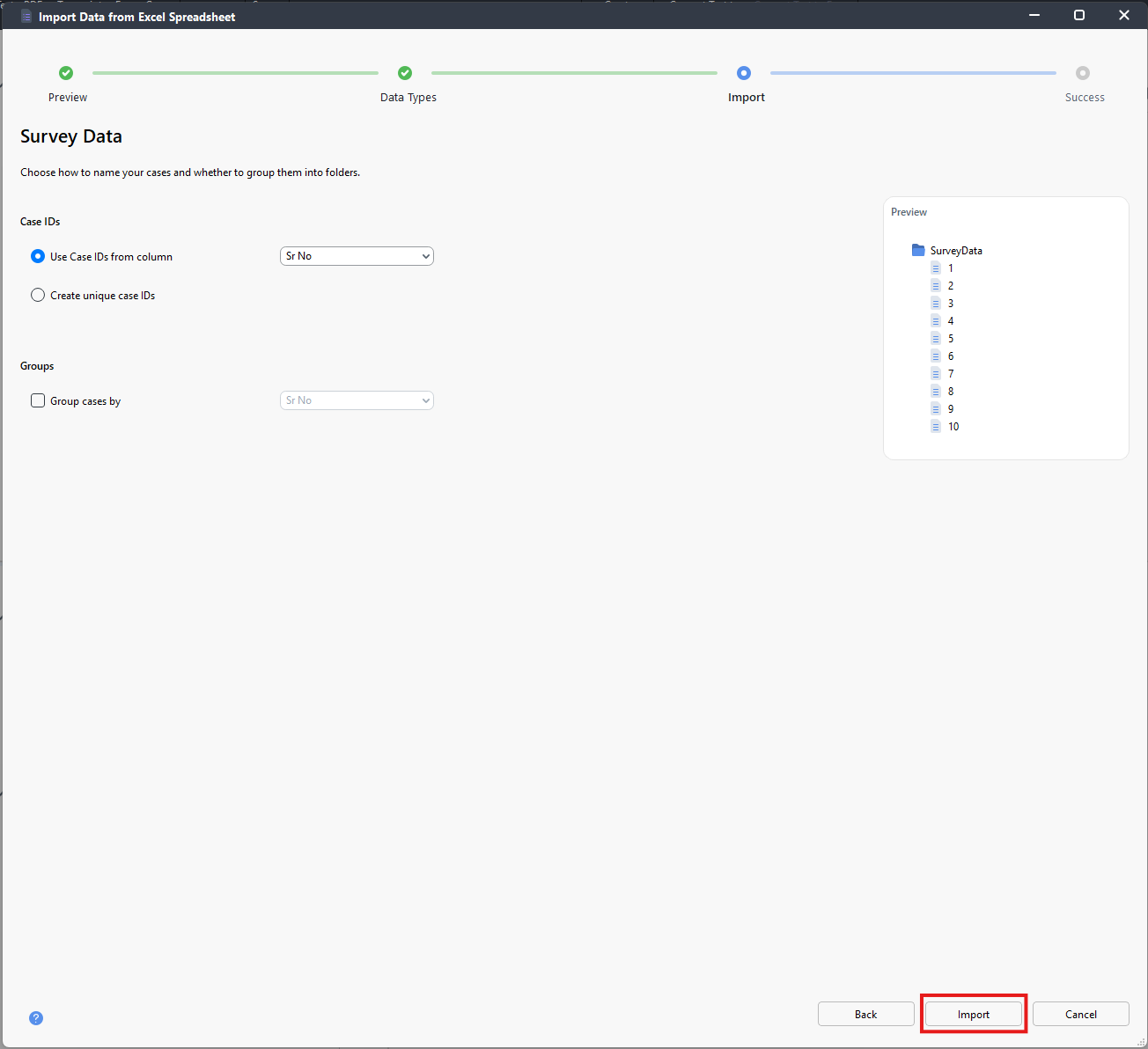 Import highlighted