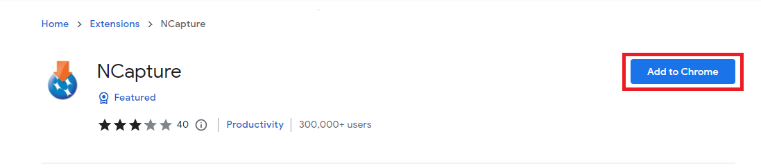 NCapture Chrome web store page with Add to Chrome highlighted.