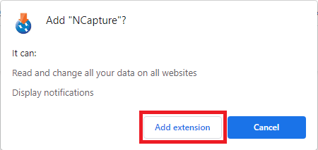 Add NCapture dialogue box with Add extension highlighted.