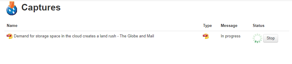 NCapture progress page.