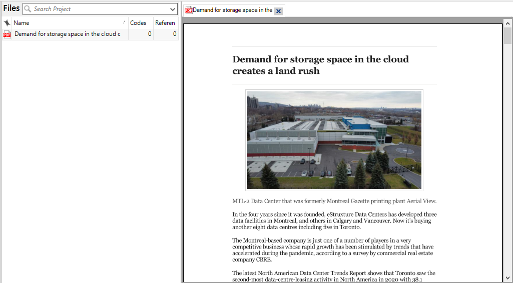 The web article NCapture opened in NVivo.