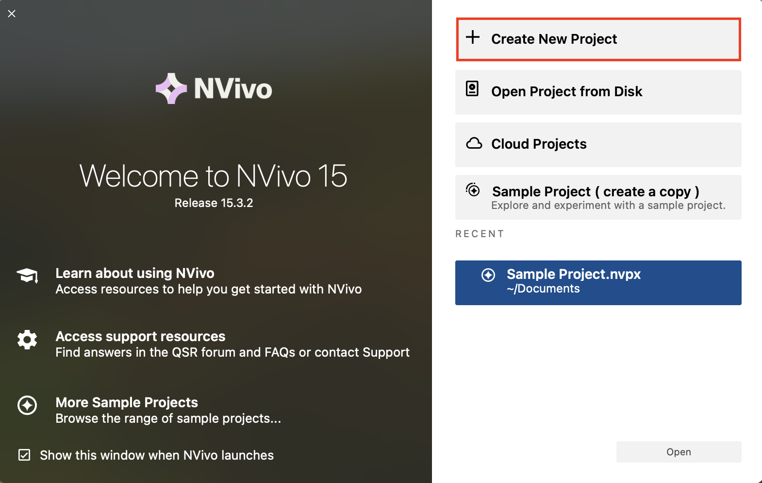 Nvivo welcome screen