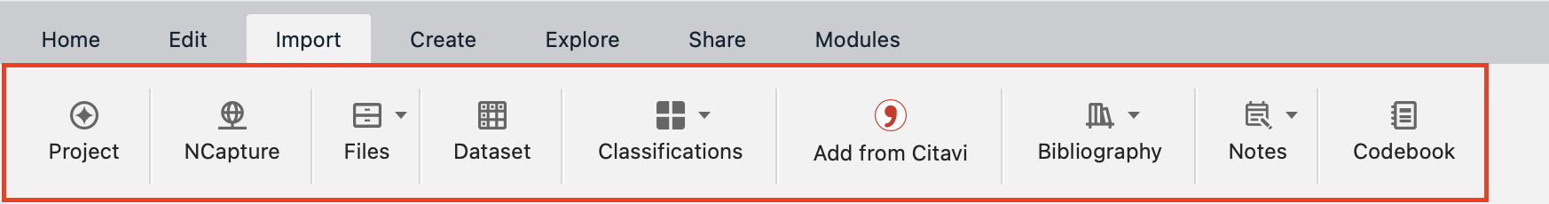 Red box outlining the options under the Data menu.