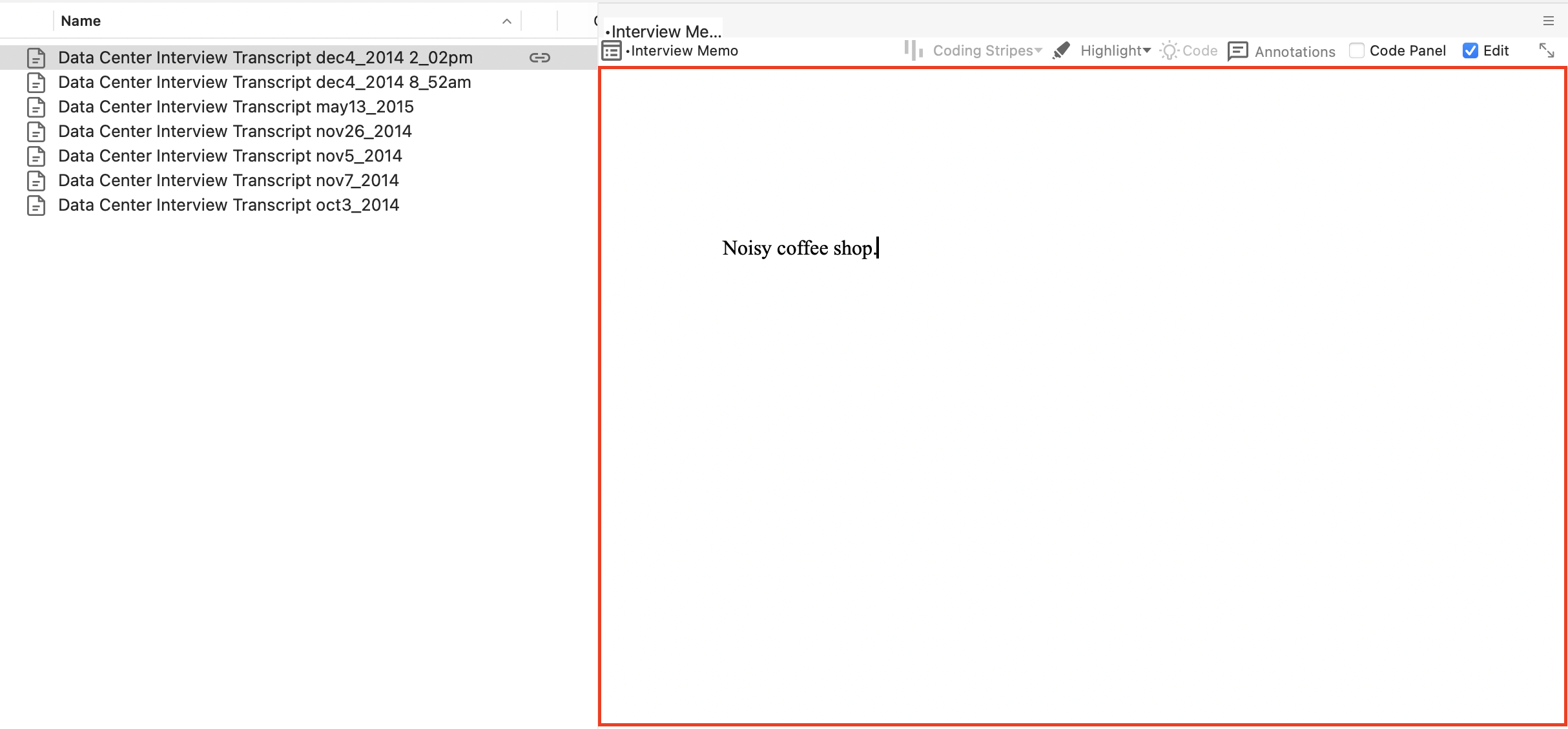Red box around the interview Memo tab.