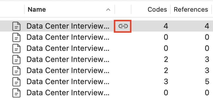 Red box around the linked Memo icon in the interview folder.