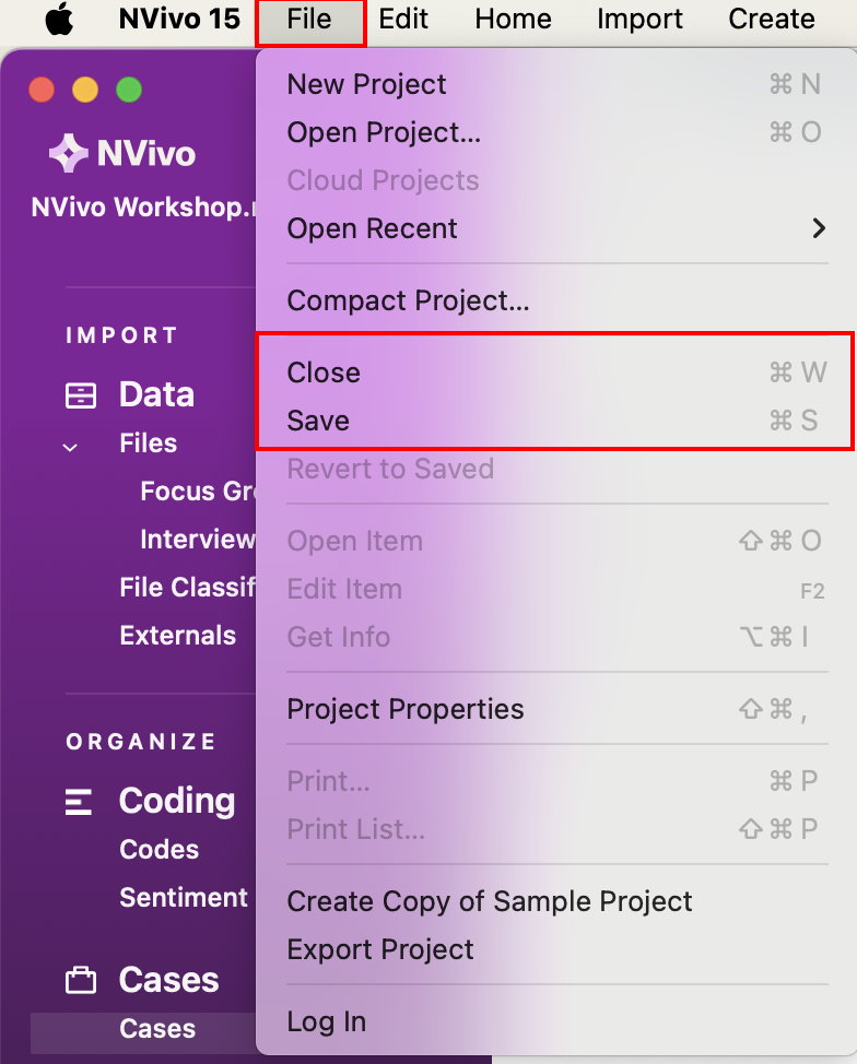The NVivo 15 main screen with Create a copy of the sample project highlighted.