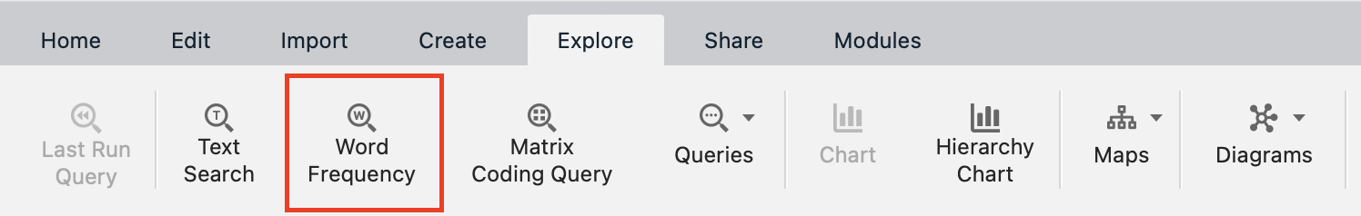 In the Explore menu, word Frequency highlighted.