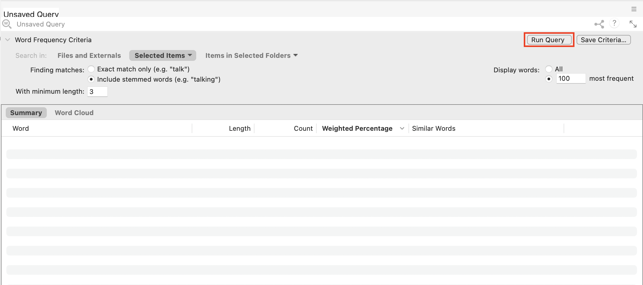 In the Unsaved Query window Run Query highlighted.
