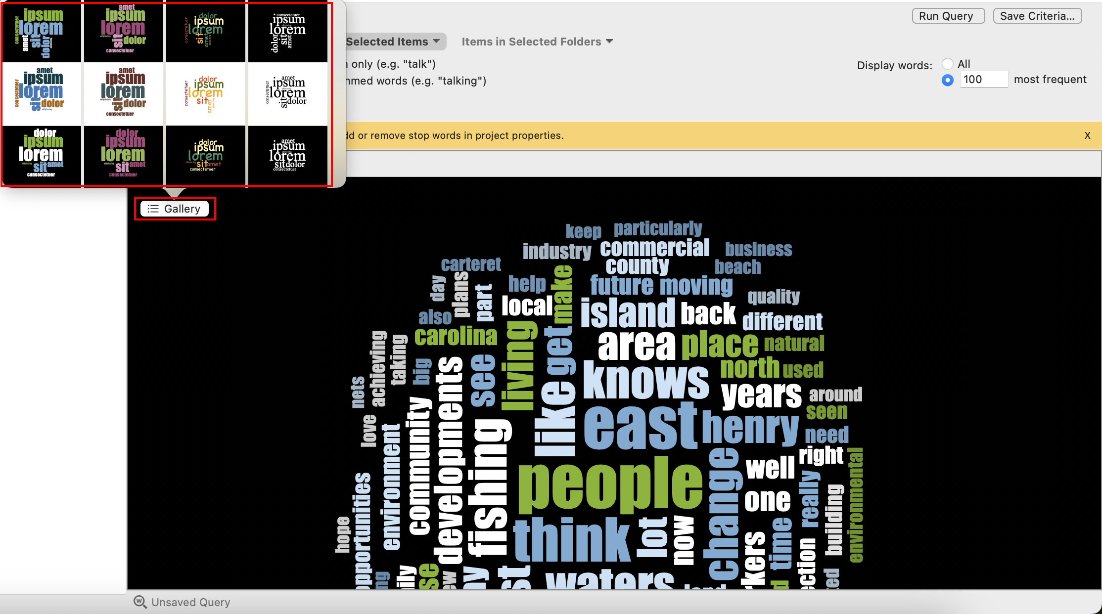 In the query results the Word Cloud tab is selected.