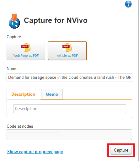 NCapture extension menu with Capture highlighted. 