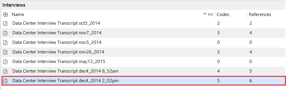 In the Interviews Folder, the first file is highlighted.