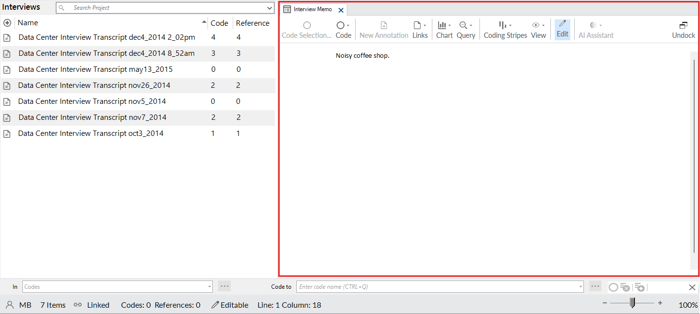 Red box around the interview Memo tab.