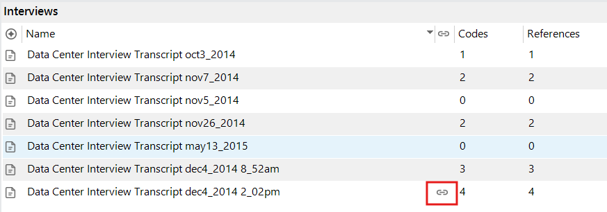 Red box around the linked Memo icon in the interview folder.