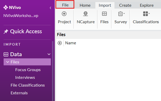 Red box around the file menu.