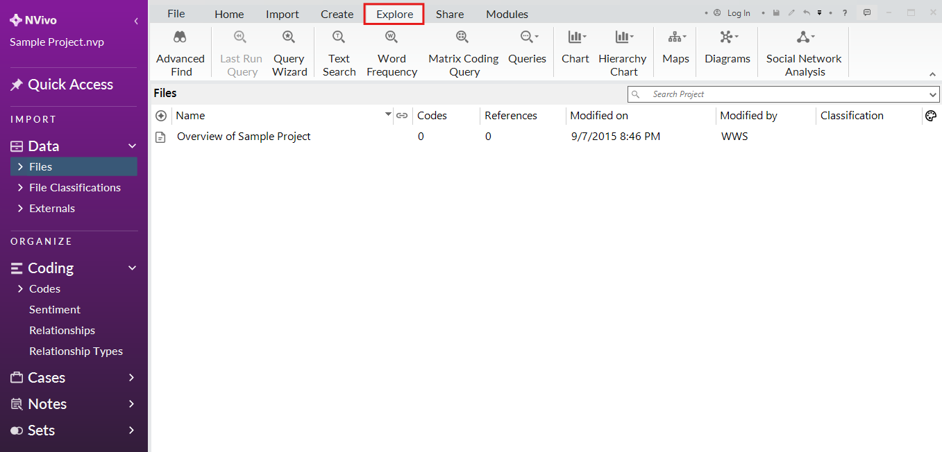The explore tab in the top ribbon is selected and outlined in red.