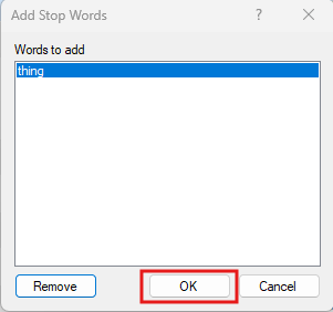 things removed from list. OK highlighted.