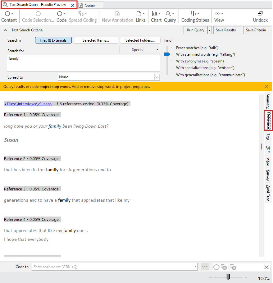 Red box around the Text Search Query window tab and the Summary tab.