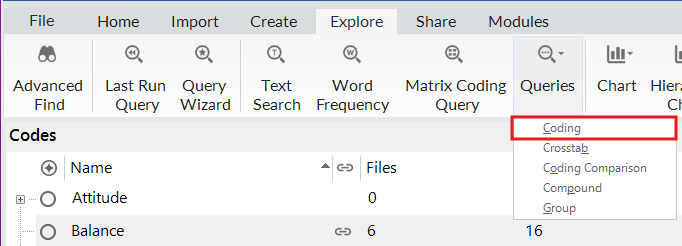 In the top Ribbon, under the explore tab, a red box around Coding.