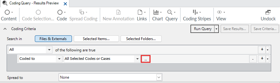 In the Coding Query Results Preview Window, a red box around the ellipses button.