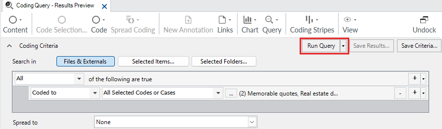 In the Coding Query Results Preview Window, a red box around Run Query.