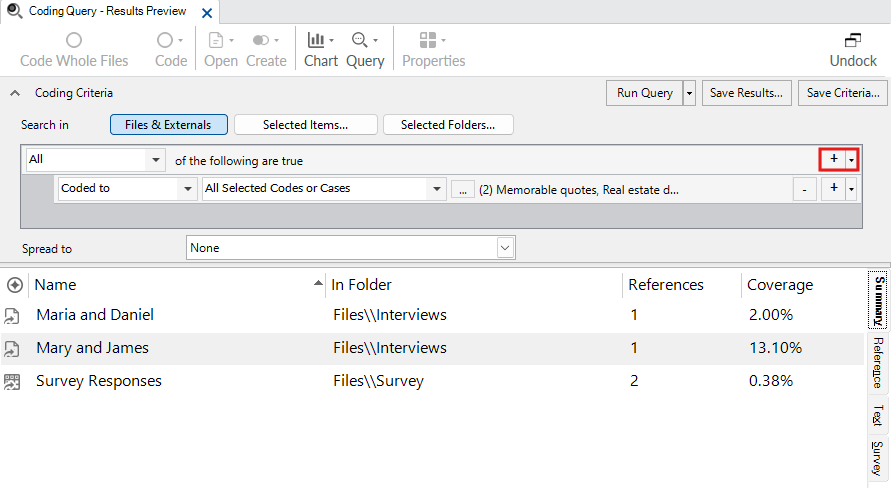 In the Coding Query Results Preview Window, a red box around the add parameter button.