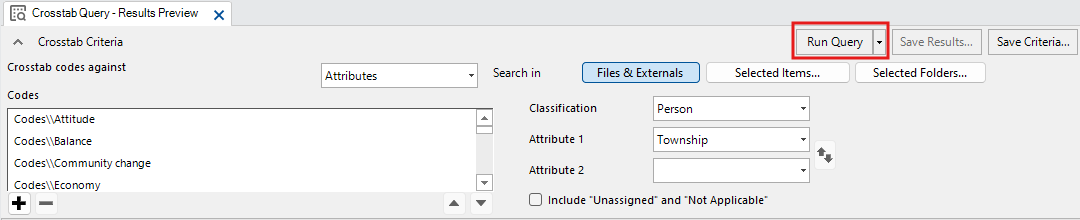 In the Crosstab Query window, a red box around Run Query.