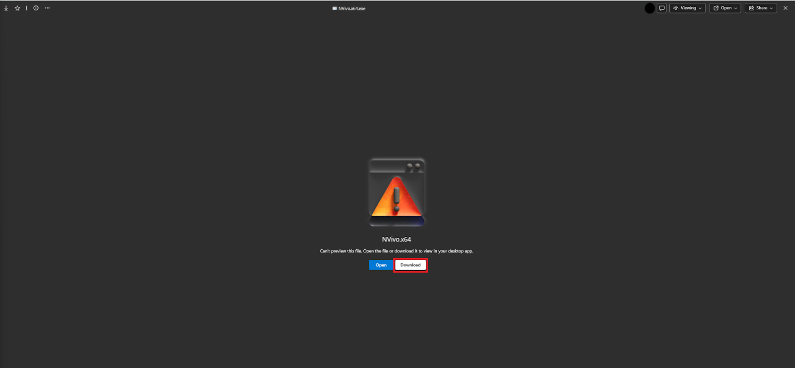 Link to the NVivo 15 installer download page that appears after opening the link in the email.