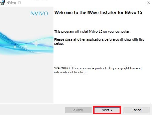  Installer Welcome pop-up with Next highlighted