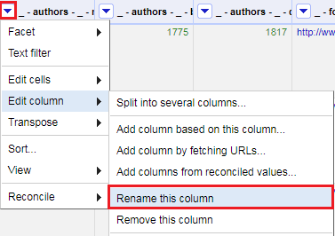 Drop down on authors, edit column, rename this column.
