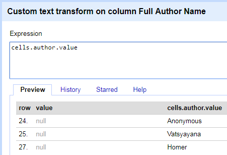 GREL expression for adding authors with only one part to their name.