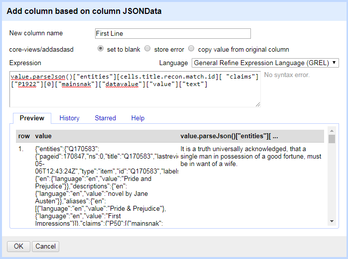 With this new expression, the preview shows just the first line and nothing else.