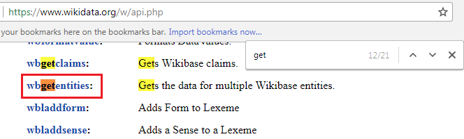 Searching on Wikidata for wbgetentities.