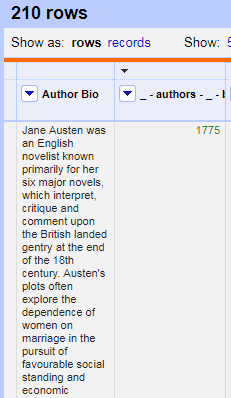 The Author Bio column now contains the information from Wikipedia.