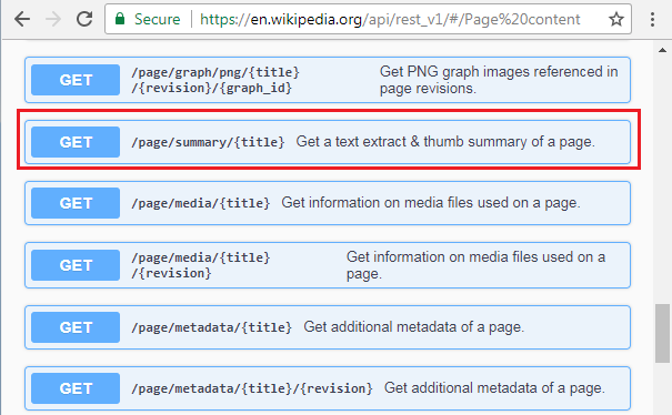 REST API /page/summary/ command