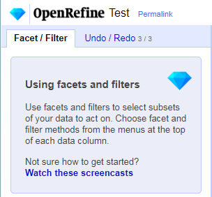 The facet / filter window with no active facets or filters.