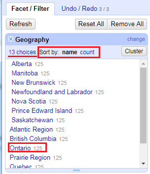 The facet window appears on the left.