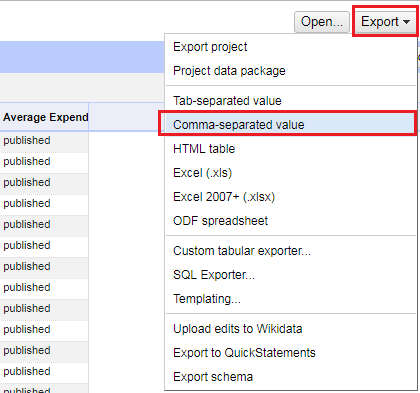Export, Comma-separated values