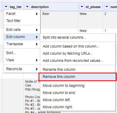 Column drop down menu: go to edit column, then click on remove this column.
