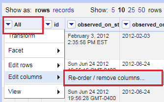 All drop down menu, edit columns, re-order / remove