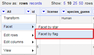 All drop down menu, Facet, Facet by flag