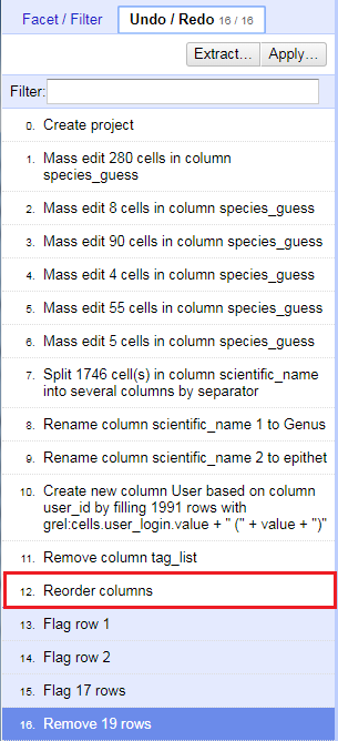 Details of the Undo / Redo tab