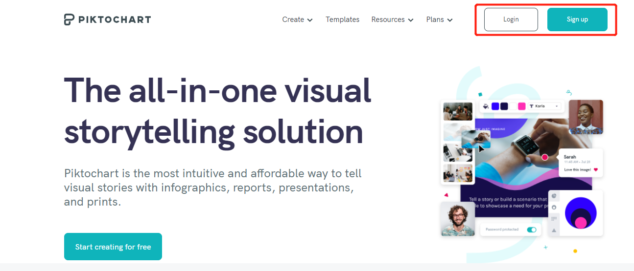Piktochart home page.