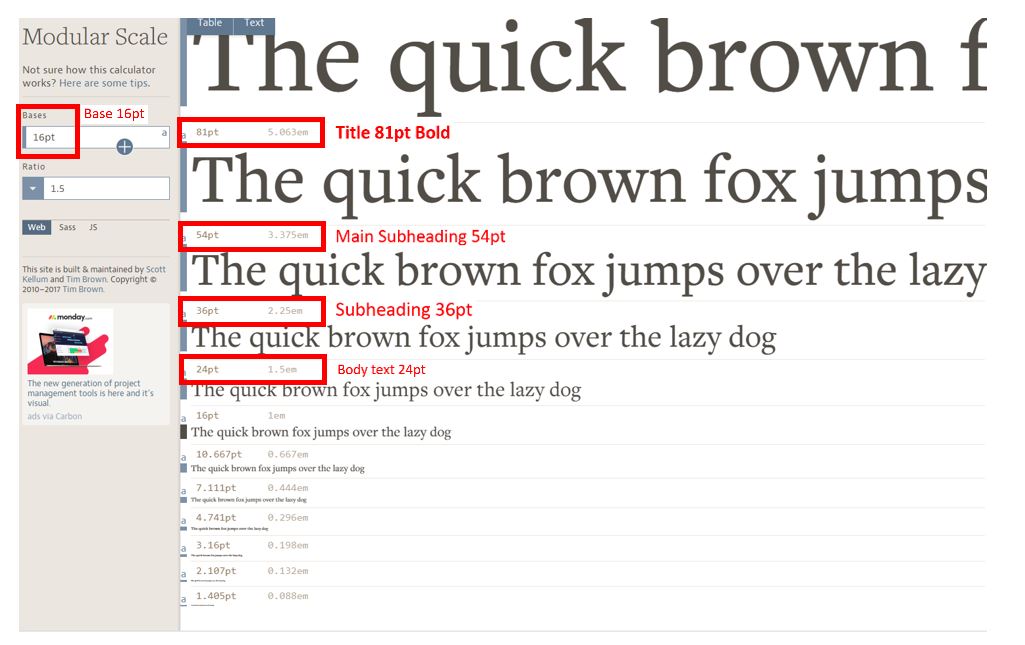 Image of the Modular Scale website with several font sizes displayed and highlighted.