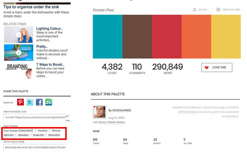 More details about Ocean Five palette.