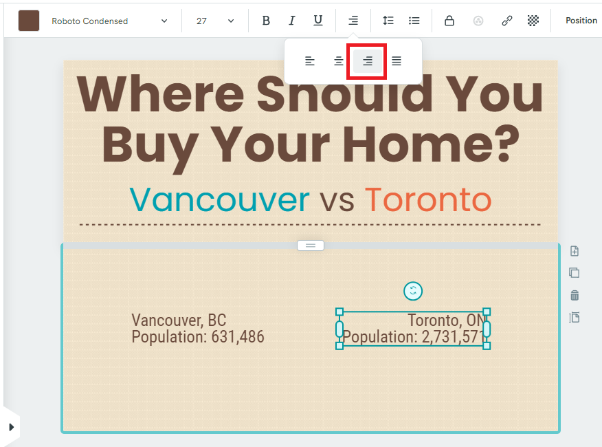 Full infographic with the Toronto text box set to right justify.