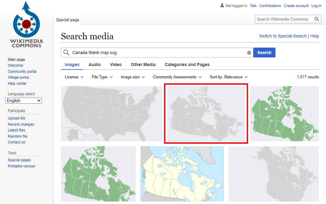Result page in Wikimedia Common