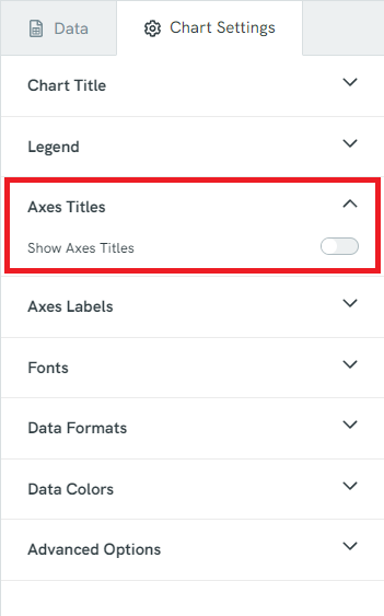 Chart settings with Axes Titles opened and highlighted.